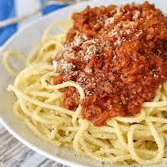 Side of Pasta With Meat Sauce.